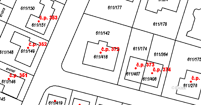 Holasice 372 na parcele st. 611/418 v KÚ Holasice, Katastrální mapa