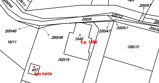 Rudná 1459 na parcele st. 1049 v KÚ Hořelice, Katastrální mapa