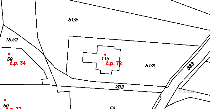 Bojanovice 78, Zlobice na parcele st. 118 v KÚ Bojanovice u Zlobic, Katastrální mapa