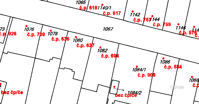 Nýřany 604 na parcele st. 1082 v KÚ Nýřany, Katastrální mapa