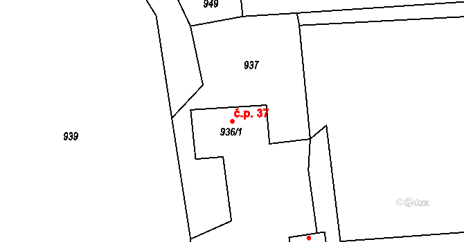 Stonava 37 na parcele st. 936/1 v KÚ Stonava, Katastrální mapa