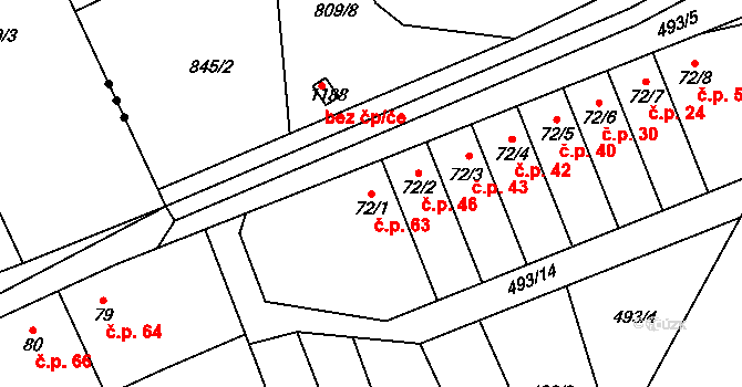 Cvrčovice 63 na parcele st. 72/1 v KÚ Cvrčovice, Katastrální mapa