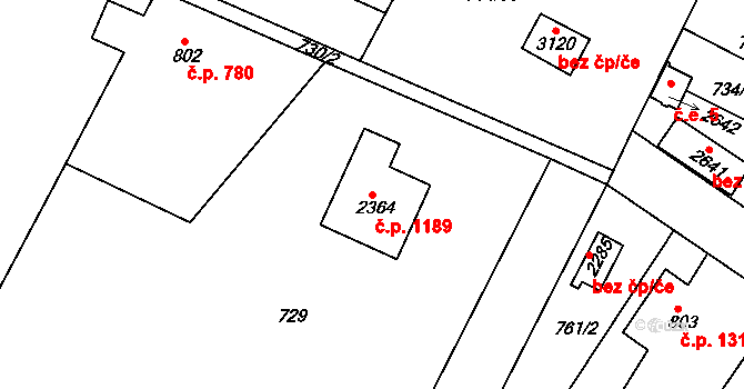 Neratovice 1189 na parcele st. 2364 v KÚ Neratovice, Katastrální mapa