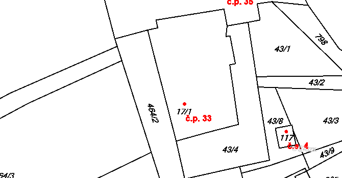 Vlkanov 33 na parcele st. 17/1 v KÚ Vlkanov u Nového Kramolína, Katastrální mapa