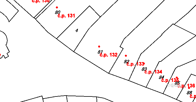 Radnice 132 na parcele st. 81 v KÚ Radnice u Rokycan, Katastrální mapa