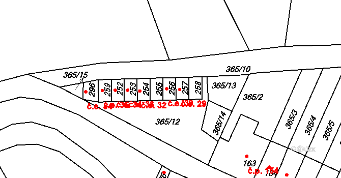 Babí 30, Náchod na parcele st. 256 v KÚ Babí u Náchoda, Katastrální mapa