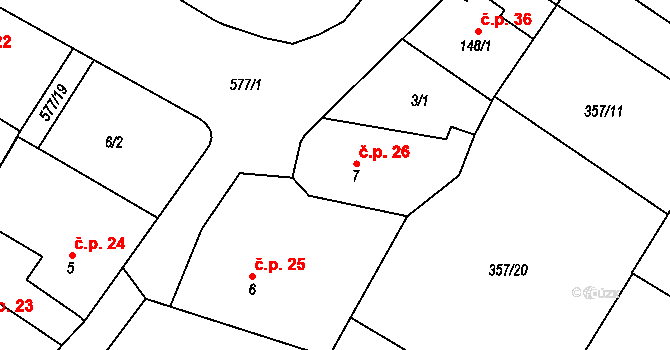 Lipoltice 26 na parcele st. 7 v KÚ Lipoltice, Katastrální mapa