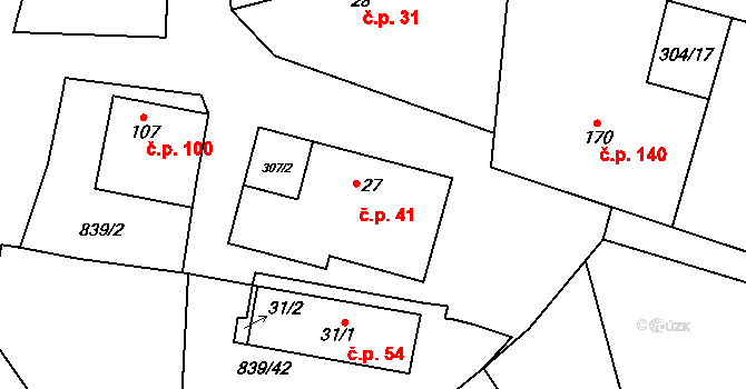 Molenburk 41, Vysočany na parcele st. 27 v KÚ Molenburk, Katastrální mapa