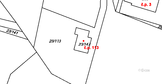 Orlov 113, Příbram na parcele st. 23/147 v KÚ Orlov, Katastrální mapa
