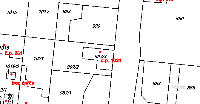 Dubí 1021, Kladno na parcele st. 997/3 v KÚ Dubí u Kladna, Katastrální mapa
