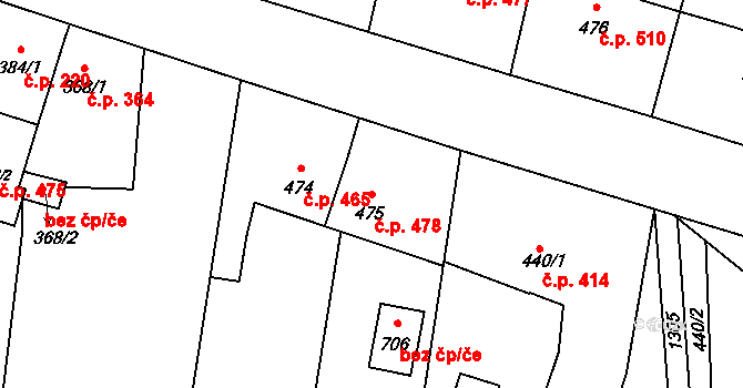 Mořkov 478 na parcele st. 475 v KÚ Mořkov, Katastrální mapa