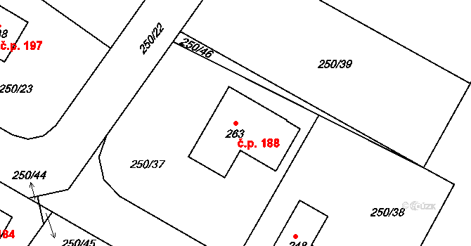 Kostelní Hlavno 188 na parcele st. 263 v KÚ Kostelní Hlavno, Katastrální mapa