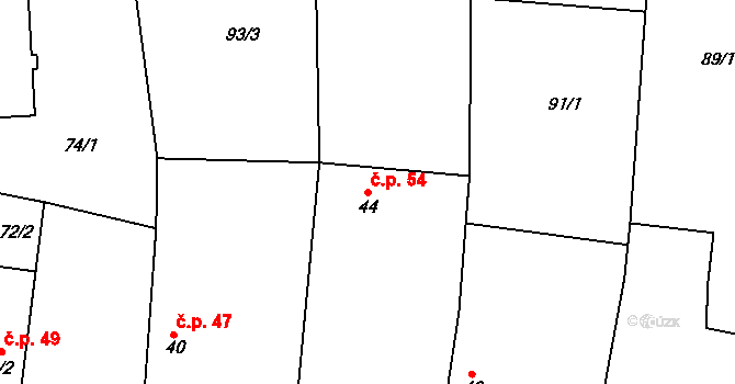 Osek 54 na parcele st. 44 v KÚ Osek u Milevska, Katastrální mapa
