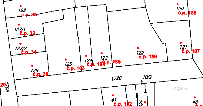 Vodňany I 185, Vodňany na parcele st. 123 v KÚ Vodňany, Katastrální mapa