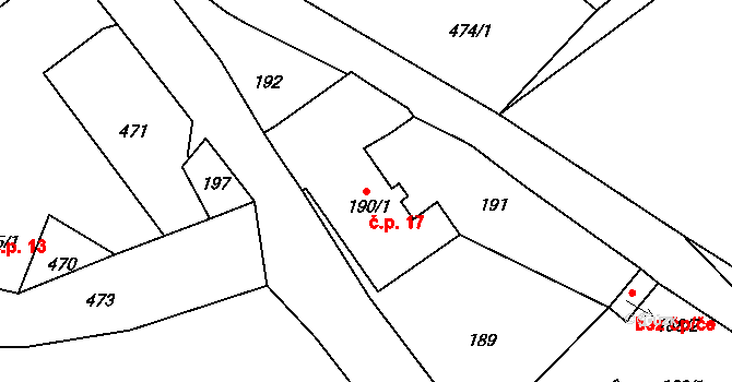 Horní Zálezly 17, Malečov na parcele st. 190/1 v KÚ Horní Zálezly, Katastrální mapa