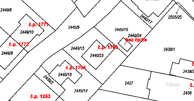 Kunovice 1705 na parcele st. 2440/23 v KÚ Kunovice u Uherského Hradiště, Katastrální mapa