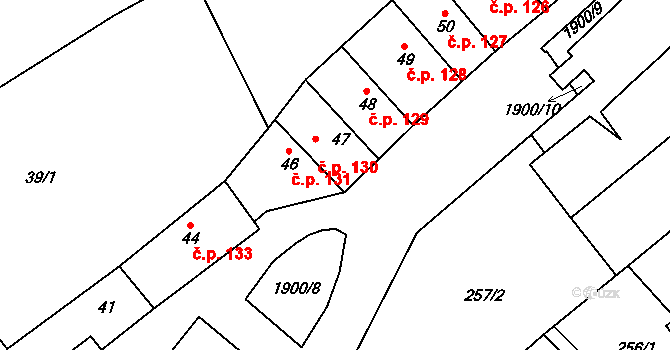 Pouzdřany 130 na parcele st. 47 v KÚ Pouzdřany, Katastrální mapa
