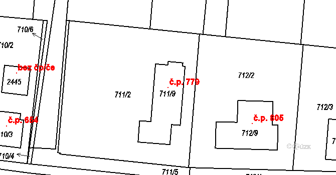 Lužná 779 na parcele st. 711/9 v KÚ Lužná u Rakovníka, Katastrální mapa
