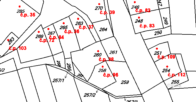 Seloutky 38 na parcele st. 260 v KÚ Seloutky, Katastrální mapa