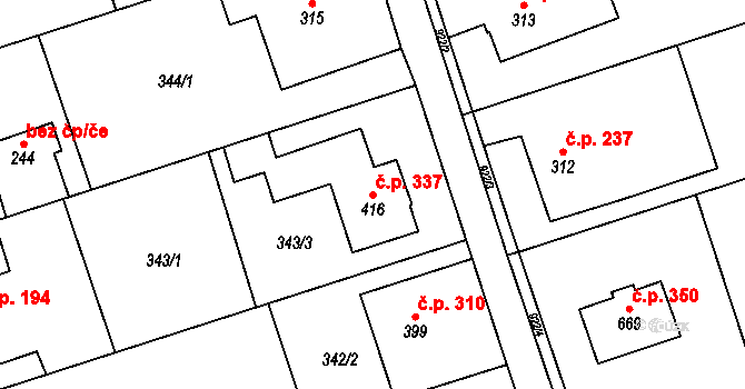 Přímětice 337, Znojmo na parcele st. 416 v KÚ Přímětice, Katastrální mapa