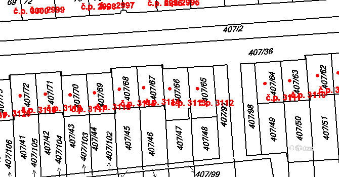 Znojmo 3113 na parcele st. 407/66 v KÚ Znojmo-Louka, Katastrální mapa
