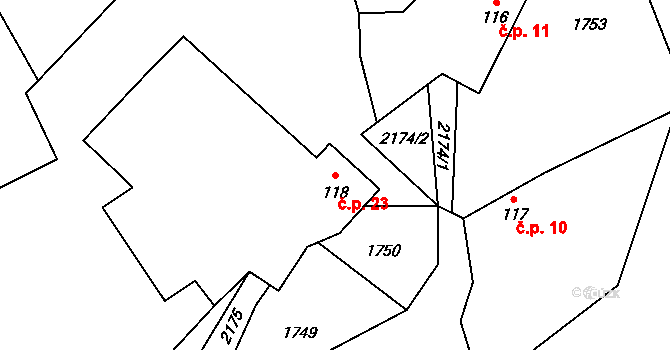 Čejtice 23, Horka II na parcele st. 118 v KÚ Horka nad Sázavou, Katastrální mapa