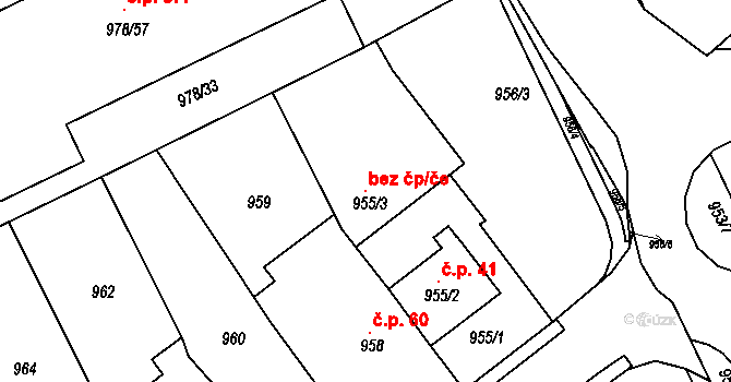 Hustopeče 118905236 na parcele st. 955/3 v KÚ Hustopeče u Brna, Katastrální mapa