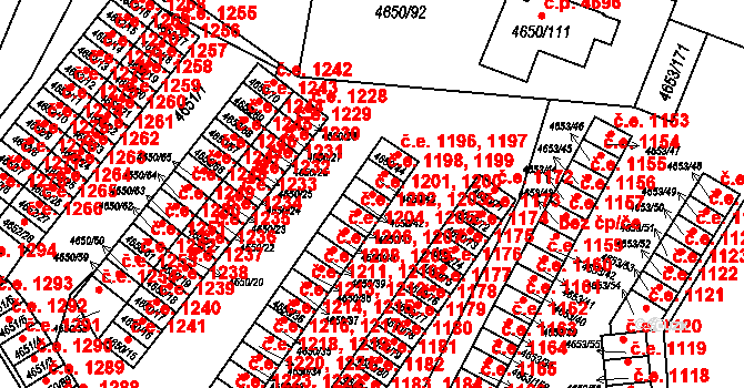 Jihlava 1200,1201 na parcele st. 4650/42 v KÚ Jihlava, Katastrální mapa