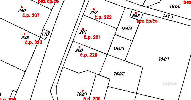 Rožďalovice 220 na parcele st. 200 v KÚ Rožďalovice, Katastrální mapa