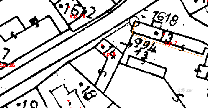 Všejany 8 na parcele st. 14 v KÚ Všejany, Katastrální mapa