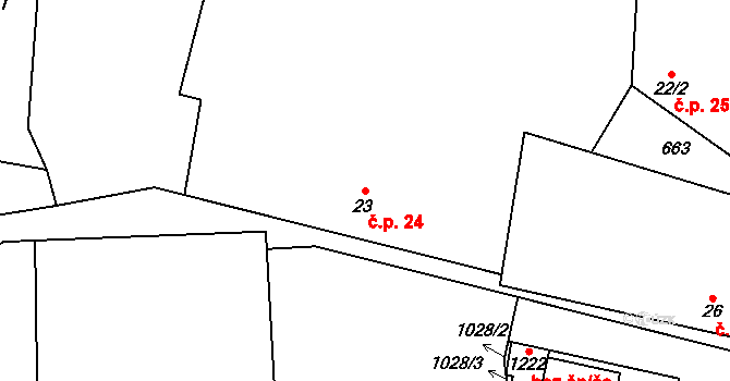 Líbeznice 24 na parcele st. 23/1 v KÚ Líbeznice, Katastrální mapa