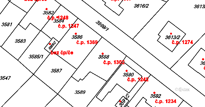 Roztoky 1302 na parcele st. 3588 v KÚ Žalov, Katastrální mapa