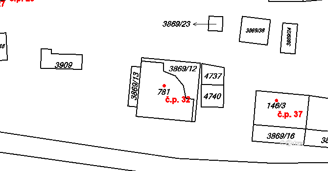 Lipov 32 na parcele st. 781 v KÚ Lipov, Katastrální mapa
