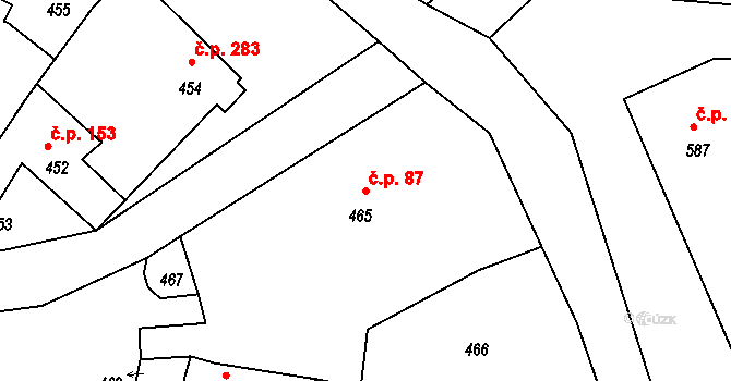 Stonařov 87 na parcele st. 465 v KÚ Stonařov, Katastrální mapa