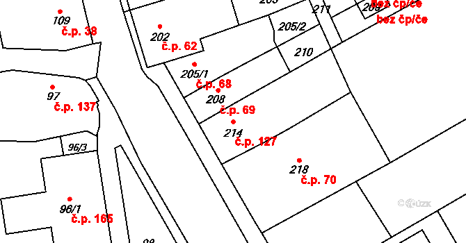 Dolní Lhota 127, Blansko na parcele st. 214 v KÚ Dolní Lhota, Katastrální mapa