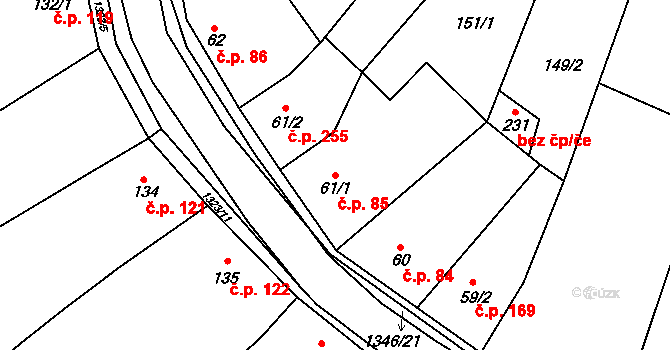 Lomnice 85 na parcele st. 61/1 v KÚ Lomnice u Tišnova, Katastrální mapa