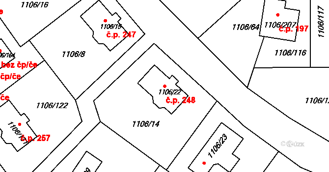 Češkovice 248, Blansko na parcele st. 1106/22 v KÚ Těchov, Katastrální mapa