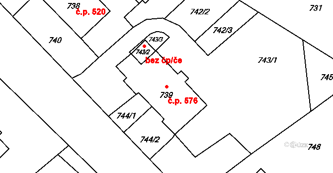 Palkovice 576 na parcele st. 739 v KÚ Palkovice, Katastrální mapa