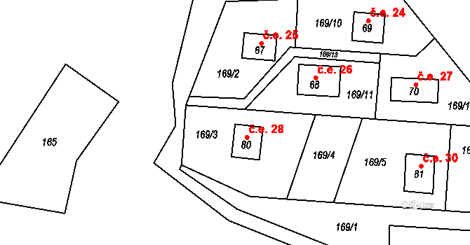 Neveklovice 28 na parcele st. 80 v KÚ Neveklovice, Katastrální mapa