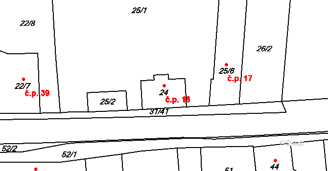 Hřibsko 16, Stěžery na parcele st. 24 v KÚ Hřibsko, Katastrální mapa