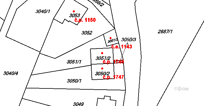 Děčín VI-Letná 1746, Děčín na parcele st. 3051/2 v KÚ Podmokly, Katastrální mapa