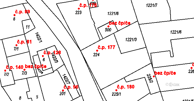 Senomaty 177 na parcele st. 224 v KÚ Senomaty, Katastrální mapa