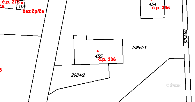 Borovany 336 na parcele st. 455 v KÚ Borovany, Katastrální mapa