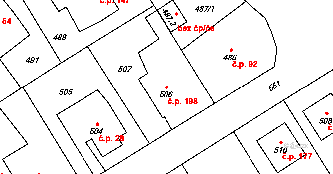 Choryně 198 na parcele st. 506 v KÚ Choryně, Katastrální mapa