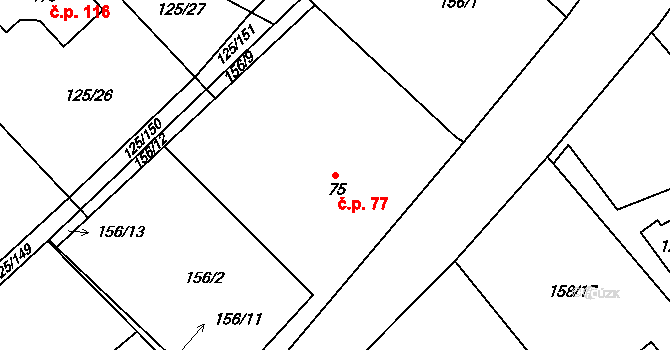 Doubek 77 na parcele st. 75 v KÚ Doubek, Katastrální mapa