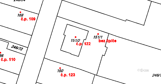 Žlunice 122 na parcele st. 151/2 v KÚ Žlunice, Katastrální mapa