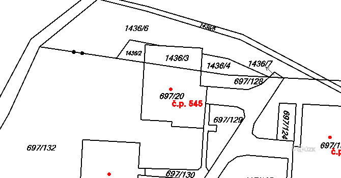 Mojžíř 545, Ústí nad Labem na parcele st. 697/20 v KÚ Mojžíř, Katastrální mapa