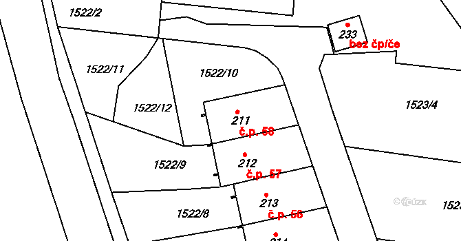 Koburk 58, Výprachtice na parcele st. 211 v KÚ Koburk, Katastrální mapa