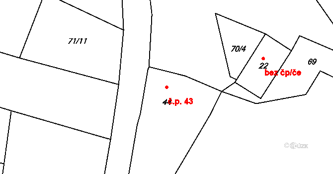 Mitrovice 43, Mezno na parcele st. 44 v KÚ Mitrovice, Katastrální mapa