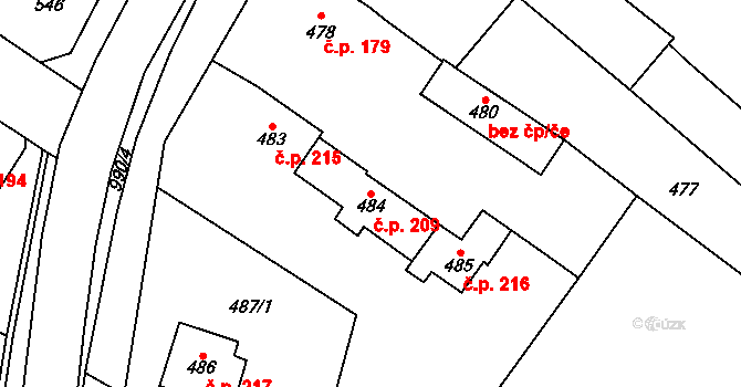 Milovice 209 na parcele st. 484 v KÚ Milovice nad Labem, Katastrální mapa